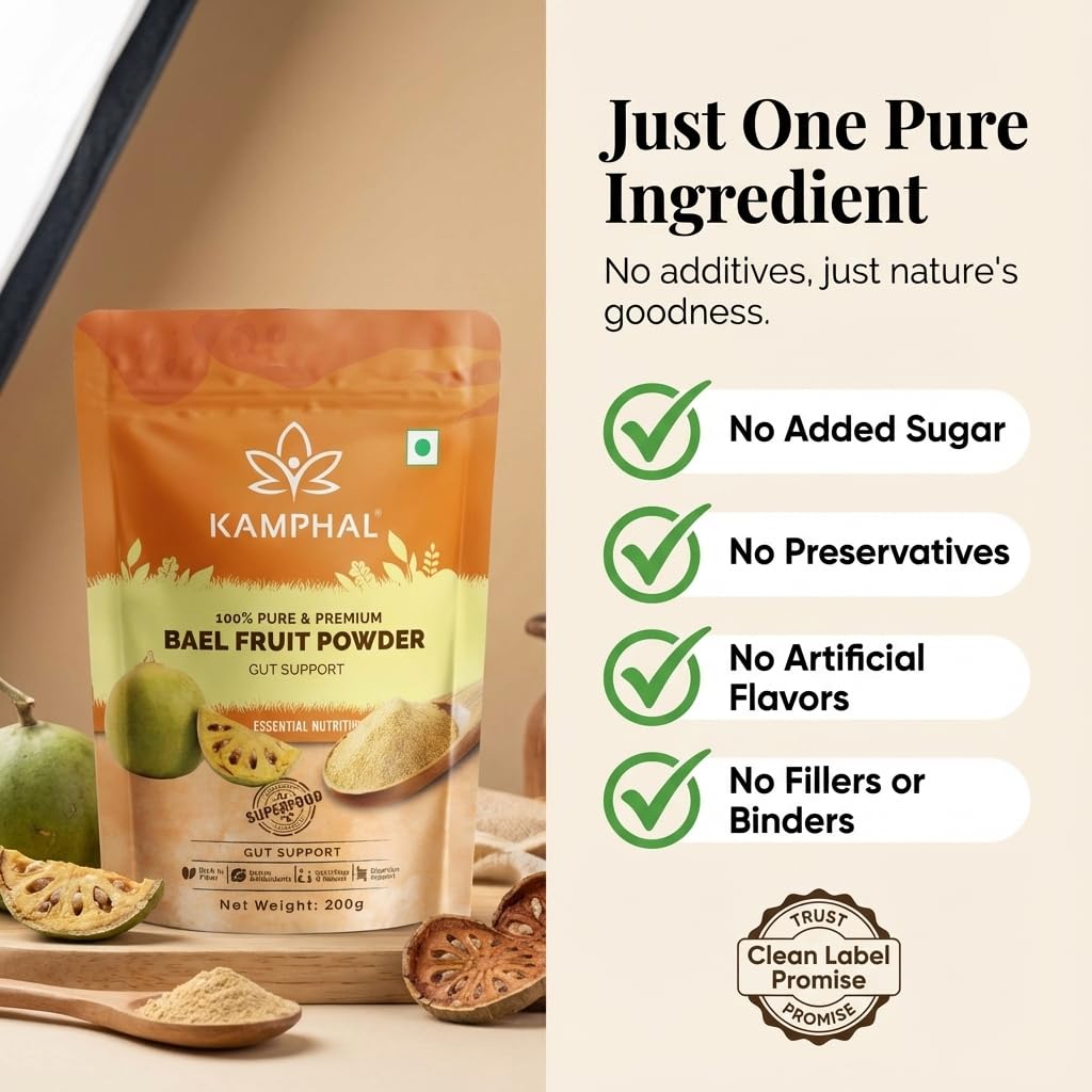 Bael Fruit Powder 200 gm for Acidity, Gas & Digestion | 100% Pure Natural Bilva | Natural Cooling | Supports Loose Motions, IBS & Gut Health | No Sugar or Additives | Fine Mixable Powder