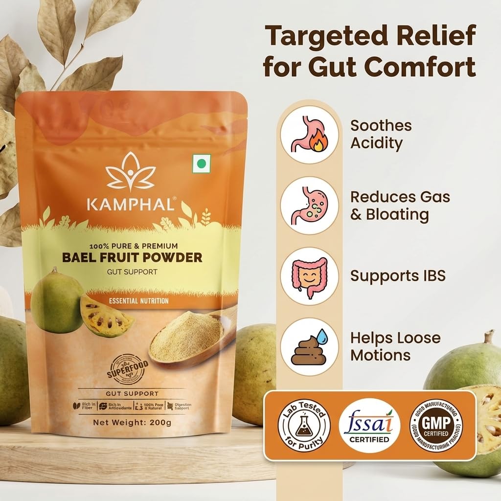 Bael Fruit Powder 200 gm for Acidity, Gas & Digestion | 100% Pure Natural Bilva | Natural Cooling | Supports Loose Motions, IBS & Gut Health | No Sugar or Additives | Fine Mixable Powder