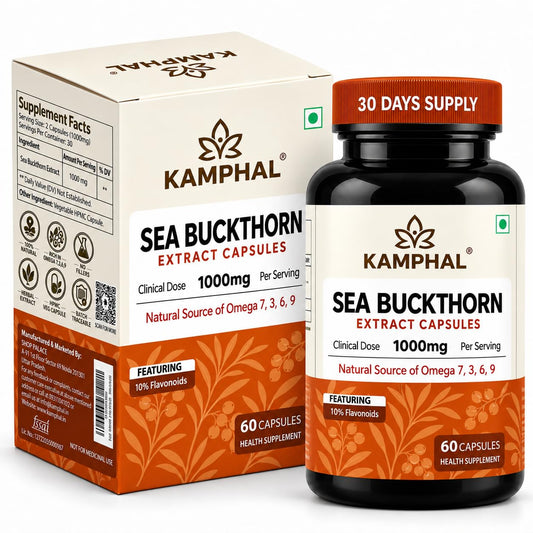Sea Buckthorn Capsules | 1000mg Per Serving | 10% Flavonoids + Omega 3, 6, 7 & 9 | Antioxidant, Skin & Immunity Support | No Fillers or Additives | 60 Veg Capsules