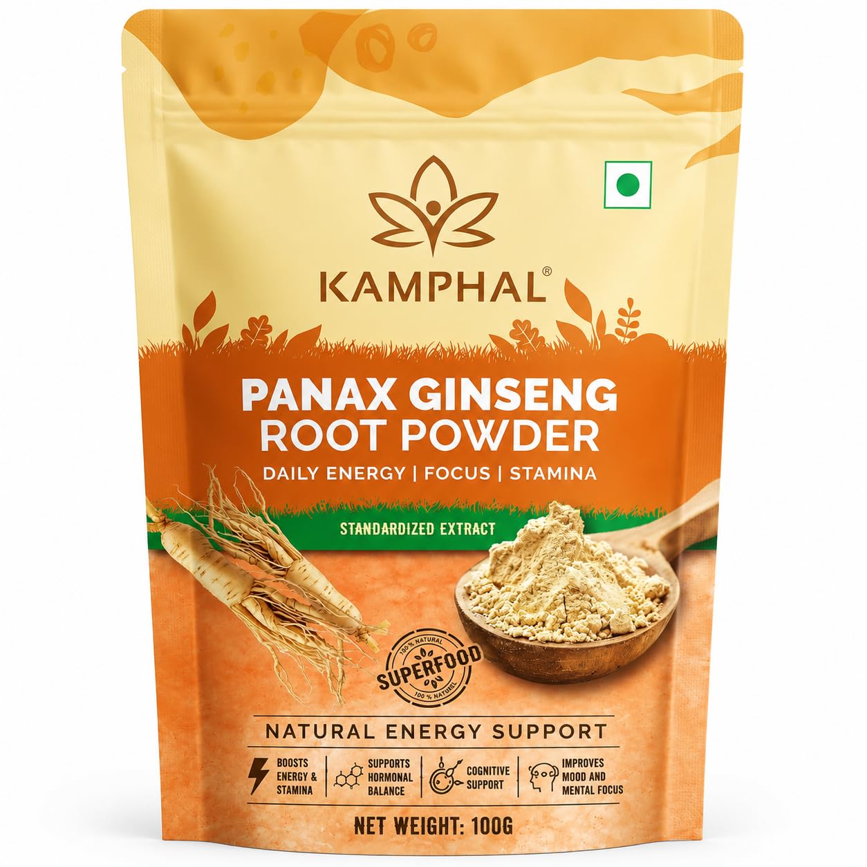 Panax Ginseng Powder 100g | Standardised Extract Korean Red Ginseng Root Powder | Supports Energy, Stamina & Focus | Cognitive Support | Natural Herbal Supplement for Men & Women