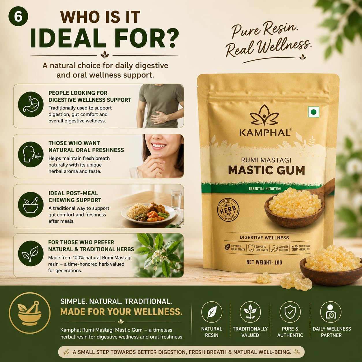 Kamphal Mastic Gum Rumi Mastagi 10g | Pure Natural Chewable Resin | Supports Digestive Wellness & Oral Freshness | Traditional Herb | No Added Sugar, No Preservatives
