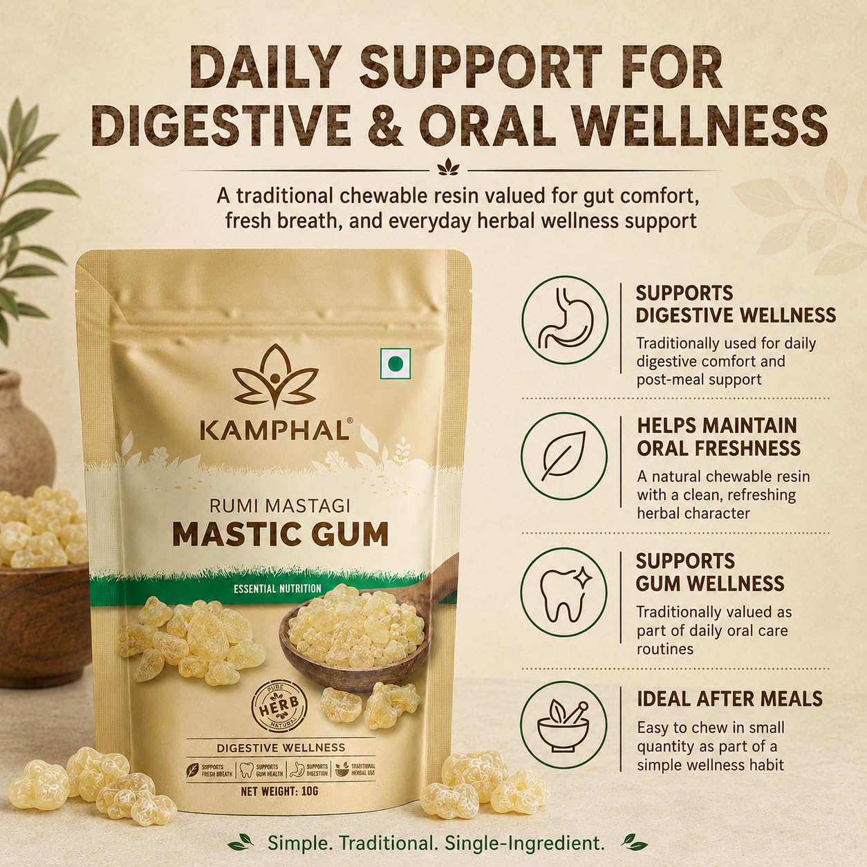 Kamphal Mastic Gum Rumi Mastagi 10g | Pure Natural Chewable Resin | Supports Digestive Wellness & Oral Freshness | Traditional Herb | No Added Sugar, No Preservatives