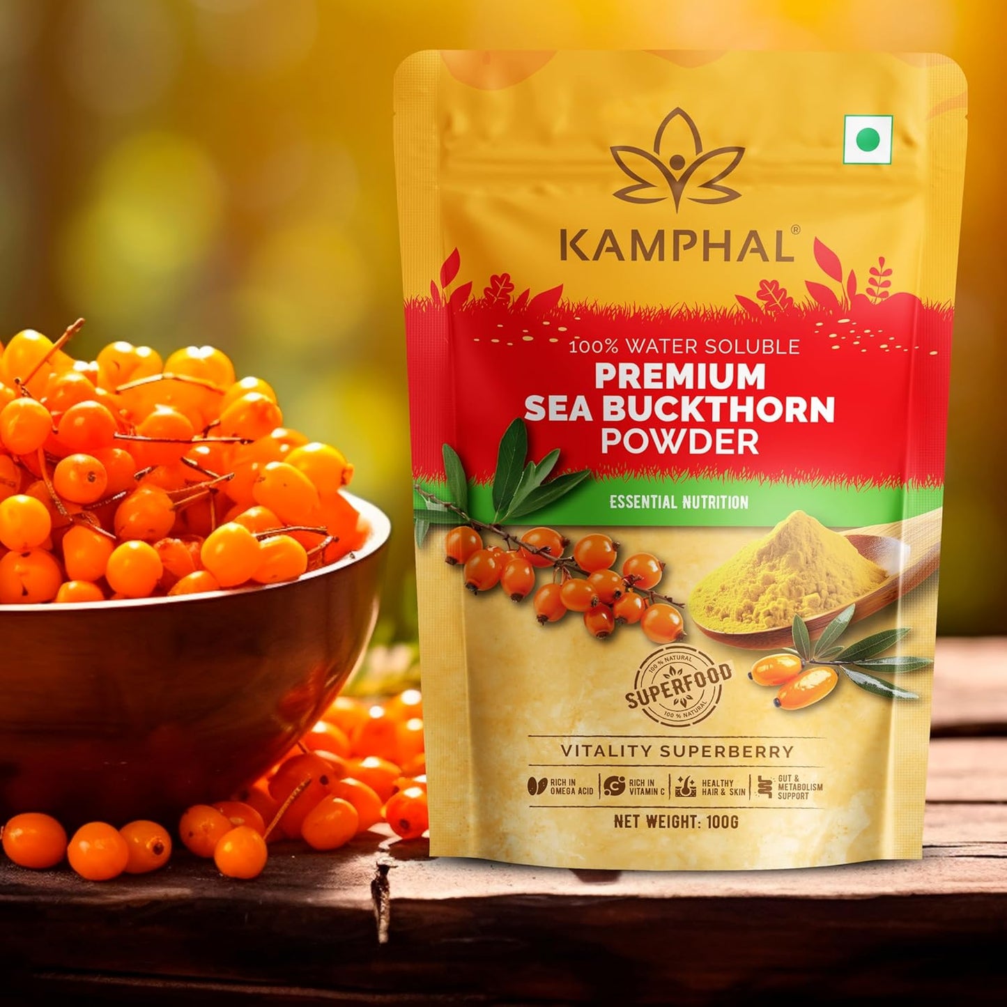 Premium Sea Buckthorn Berry Powder 100 gm | 100% Pure Water Soluble